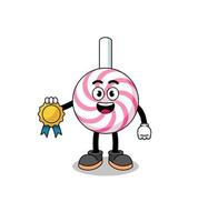 lolly spiraal cartoon afbeelding met tevredenheid gegarandeerd medaille vector