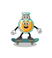 mascotte van laboratoriumbekers die een skateboard speelt vector