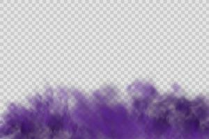 realistische enge mystieke violette mist in nacht halloween. paars giftig gas, stof en rook effect. vector