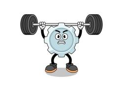 vistuig mascotte cartoon optillen van een barbell vector