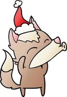 huilende wolf gradiënt cartoon van een dragende kerstmuts vector