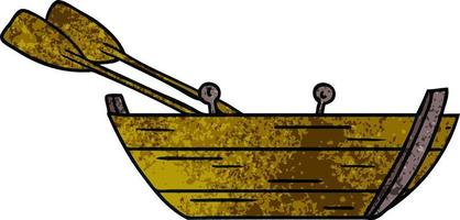 getextureerde cartoon doodle van een houten roeiboot vector