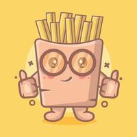 grappige franse frietjes voedsel karakter mascotte met duim omhoog handgebaar geïsoleerde cartoon in vlakke stijl ontwerp vector