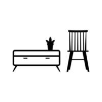 stoel en tafel silhouet. zwart-wit pictogram ontwerpelement op geïsoleerde witte achtergrond vector