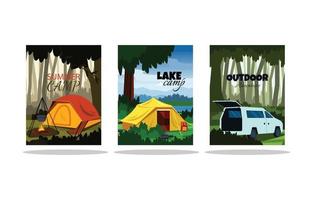 zomertijd camping tent outdoor avontuur kaartsjabloon vector