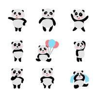 set van schattige dieren van panda op cartoonversie vector