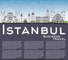 skyline van istanbul met grijze oriëntatiepunten, blauwe lucht en kopieerruimte. vector