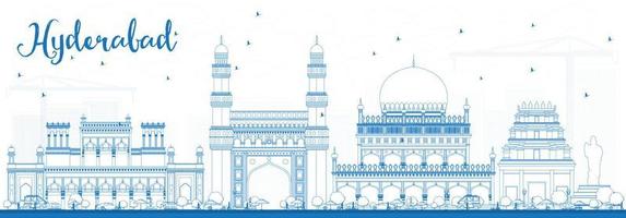 schets hyderabad skyline met blauwe bezienswaardigheden. vector