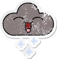 verontruste sticker van een schattige cartoon storm sneeuwwolk vector