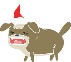 egale kleurenillustratie van een blaffende hond met een kerstmuts vector
