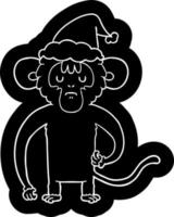 cartoon icoon van een aap die krabt met een kerstmuts vector