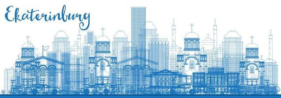 schets de skyline van ekaterinburg met blauwe gebouwen. vector