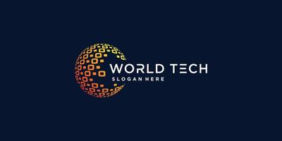 wereld logo met moderne technologie concept premium vector