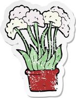 retro noodlijdende sticker van een cartoon bloemen in pot vector