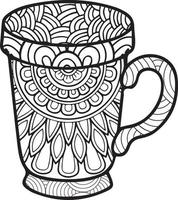 koffiemok of theekop met abstracte patronen in de stijl van zentangle, doodle. hand getekende illustratie, kleurboek voor volwassenen. vector