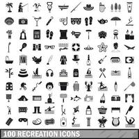 100 recreatie iconen set, eenvoudige stijl vector