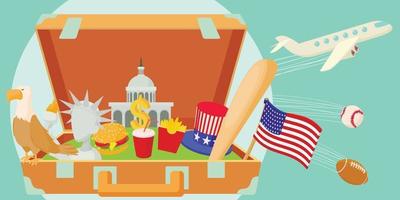 usa reizen horizontale banner, cartoon-stijl vector