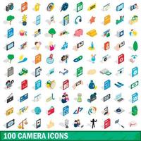 100 camera iconen set, isometrische 3D-stijl vector