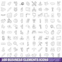 100 zakelijke elementen iconen set, Kaderstijl vector