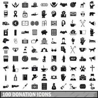 100 donatie iconen set, eenvoudige stijl vector