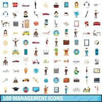 100 management iconen set, cartoon stijl vector