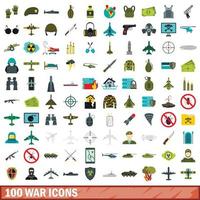 100 oorlog iconen set, vlakke stijl vector