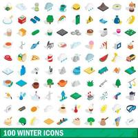 100 winter iconen set, isometrische 3D-stijl vector