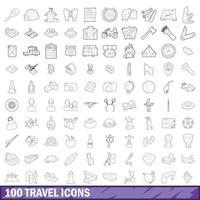 100 reis iconen set, Kaderstijl vector