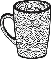 koffiemok of theekop met abstracte patronen in de stijl van zentangle, doodle. hand getekende illustratie, kleurboek voor volwassenen.