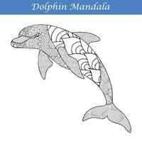 dolfijn vintage decoratieve elementen met mandala's. handgetekende dolfijn zentangle-stijl