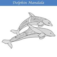 dolfijn vintage decoratieve elementen met mandala's. handgetekende dolfijn zentangle-stijl