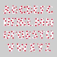 hoofdstad wit versierd met rode polka dot hand getekende letters van Engelse alfabet eenvoudige cartoon stijl vectorillustratie, kalligrafische abc, schattig grappig handschrift, doodle en belettering vector