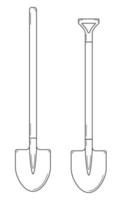 handgetekende set van twee tuinschoppen. tuin gereedschap. doodle stijl. schetsen. vector illustratie