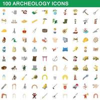 100 archeologie iconen set, cartoon stijl vector