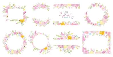 aquarel handgeschilderde illustratie mooie roze bloem botanisch blad en vlinder collectie set voor liefde bruiloft valentijnsdag of arrangement uitnodiging ontwerp wenskaart vector