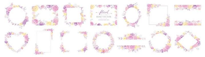 collectie set mooie roze bloem en botanisch blad digitale geschilderde illustratie voor liefde bruiloft Valentijnsdag of arrangement uitnodiging ontwerp wenskaart vector