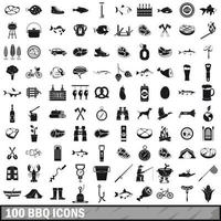 100 barbecue iconen set, eenvoudige stijl vector