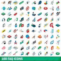 100 faq iconen set, isometrische 3D-stijl vector