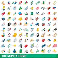 100 geld iconen set, isometrische 3D-stijl vector