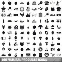 100 natuurlijke producten iconen set, eenvoudige stijl vector