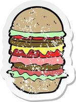 retro noodlijdende sticker van een cartoon geweldige hamburger vector