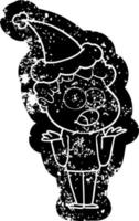 cartoon noodlijdende icoon van een man hijgend van verbazing met een kerstmuts vector