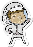 noodlijdende sticker van een cartoon zelfverzekerde astronaut vector