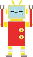 egale kleur retro cartoon huilende robot vector