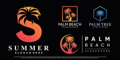 set collectie van palm logo ontwerp illustratie met creatieve element premium vector