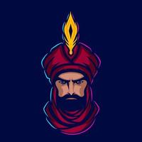 sultan arabische koning logo vector lijn neon art potrait kleurrijk ontwerp met donkere achtergrond. abstracte grafische illustratie. geïsoleerde zwarte achtergrond voor t-shirt