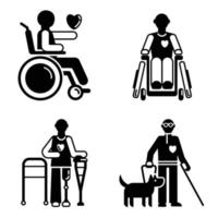 dag personen handicap pictogrammenset, eenvoudige stijl vector