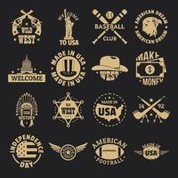 usa logo vintage iconen set, eenvoudige stijl vector