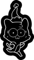 cartoon icoon van een verraste kat die rent met een kerstmuts vector