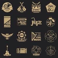 muziekinstrumenten logo iconen set, eenvoudige stijl vector
